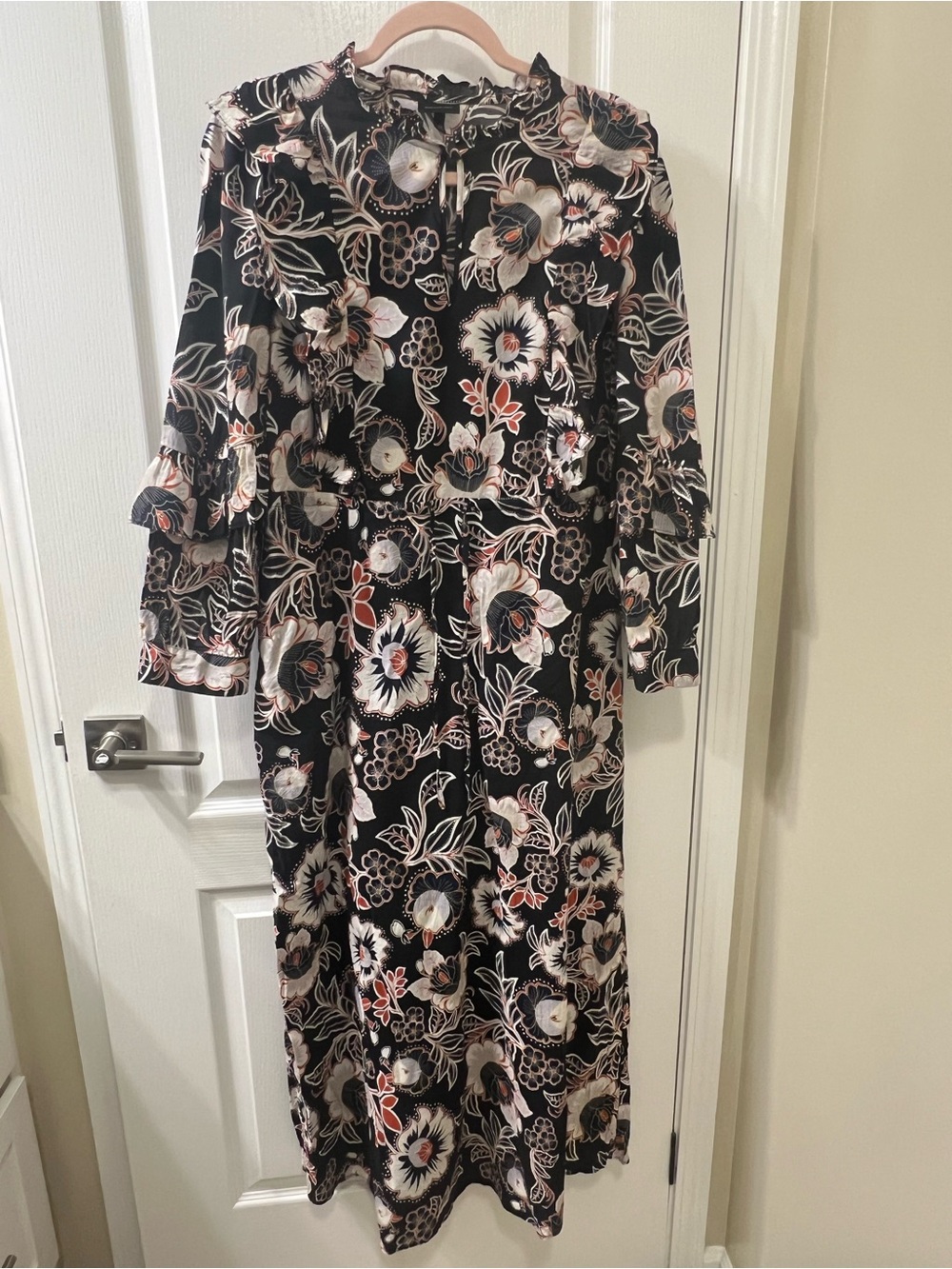 Who What Wear Black Floral Maxi Dress with Cream & Rust Accents